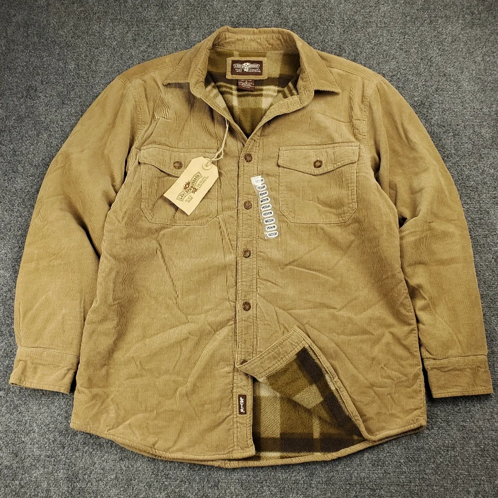 Levis Fleece Lined Corduroy Flannel Shirt Jacket Mens Medium Shacket Khaki Tan - Picture 11 of 11